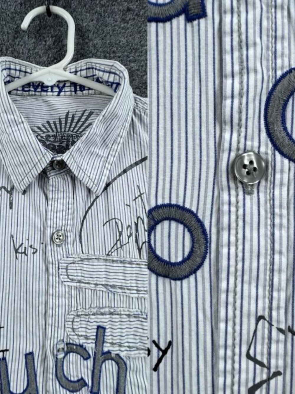 Desigual Blue Logo Mens Large Button Up Long Sleeve Shirt Woven Adult City Urban